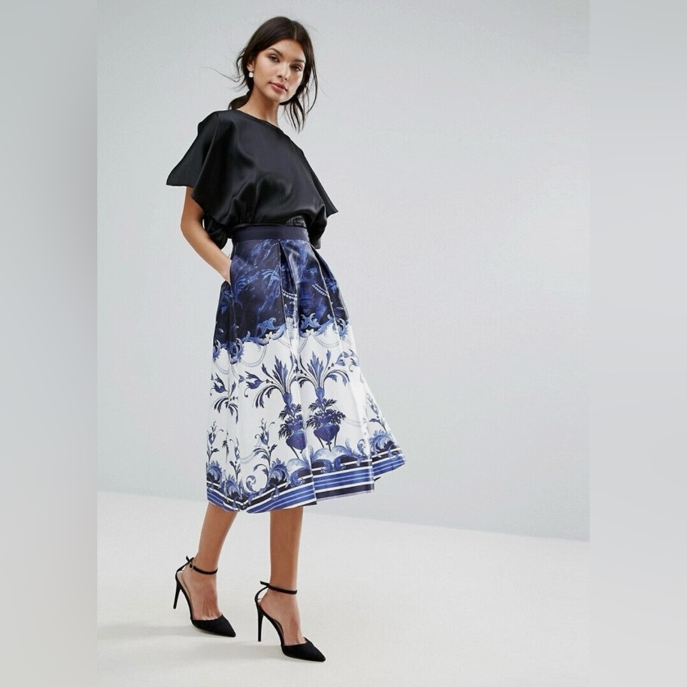 Ted Baker blue/white midi skirt size 0